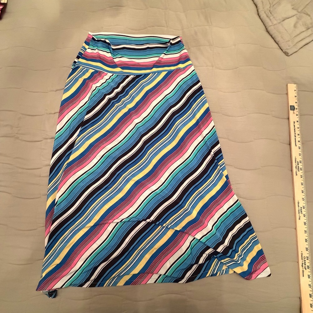 Sunny Leigh Multicolor Diagonal‎ Stripe Midi Skirt